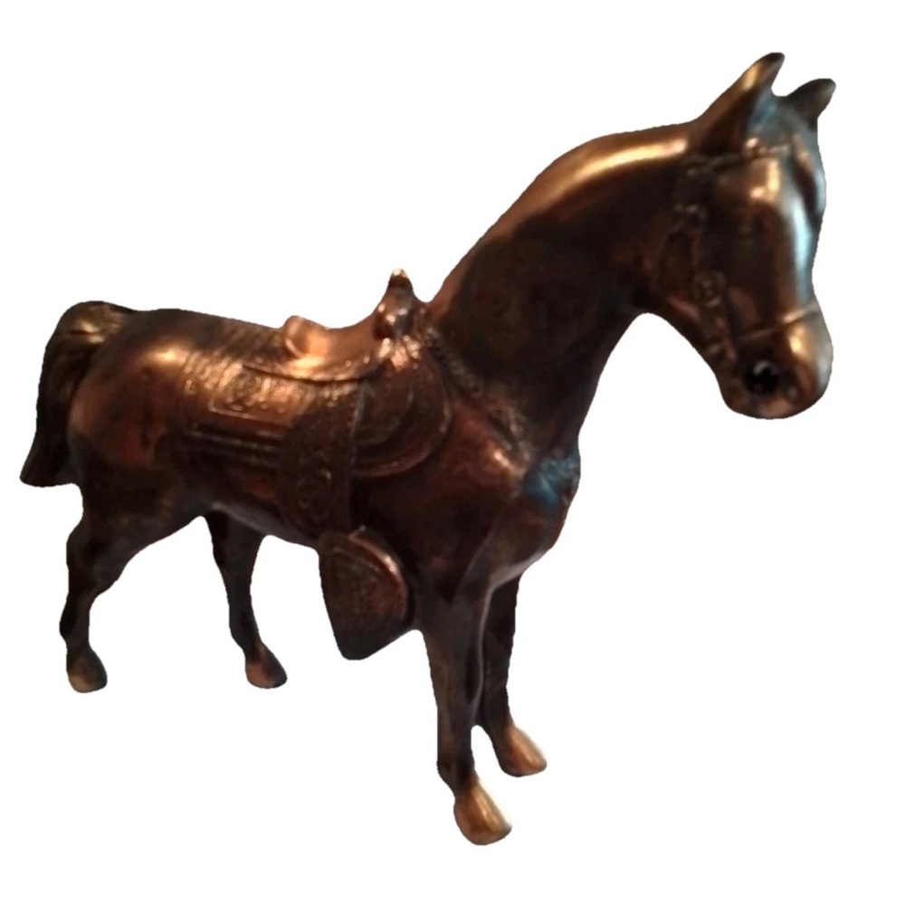 Vtg. 1930s  Cast Copper Metal Horse Figurine Carnival Prize 7.5”x2”x5.5”